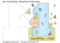 Baby Boy's First Birthday - Shaped Card with Decoupage