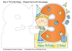 Boy's Third Birthday - Shaped Card with Decoupage