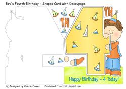 Boy's Fourth Birthday - Shaped Card with Decoupage