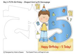 Boy's Fifth Birthday - Shaped Card with Decoupage