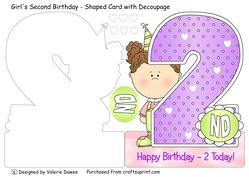 Girl's Second Birthday - Shaped Card with Decoupage