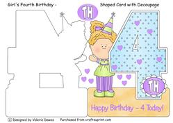Girl's Fourth Birthday - Shaped Card with Decoupage