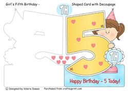 Girl's Fifth Birthday - Shaped Card with Decoupage