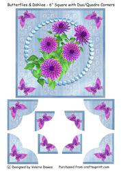 Butterflies & Dahlias - 6" Square Duo/quadro Corner Card