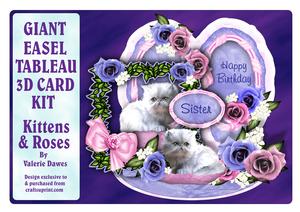 Giant Easel Tableau 3D Card Kit - Kittens & Roses