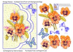 Orange Pansies - Scalloped Card Front with Background Edge