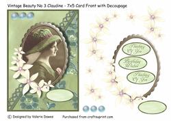 Vintage Beauty N0 3 Claudine - 5x7 Card Front with Decoupage