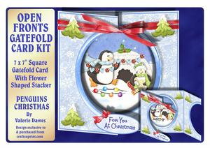 Open Fronts 7x7" Gatefold Card Kit - Christmas Penguins
