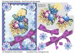 Christmas Candle & Baubles - Card Front with Decoupage
