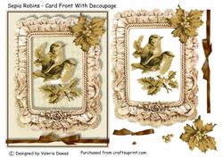 Sepia Robins - Card Front with Decoupage