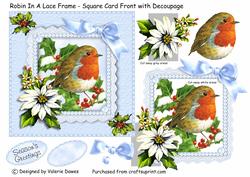 Robin in a Lace Frame - Square Card Front with Decoupage