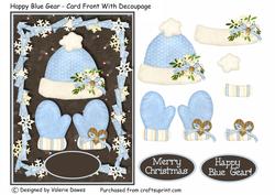 Happy Blue Gear - Card Front with Decoupage