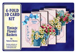 4-fold Card Kit - Vintage Flower Baskets