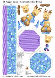 3D Topper Boxes - Christmas Reindeer in Blue