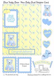 Blue Teddy Bear New Baby Side Stepper Card