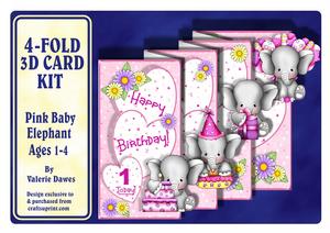 4-fold Card Kit - Pink Baby Elephant Ages 1 to 4