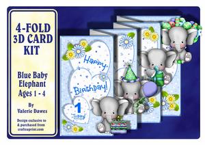 4-fold Card Kit - Blue Baby Elephant Ages 1 to 4