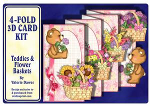 4-fold Card Kit - Teddies & Flower Baskets