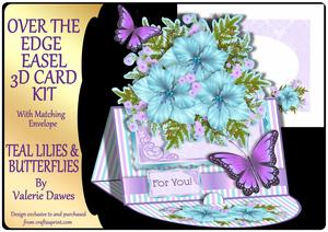 Over the Edge Easel Card Kit - Teal Lilies & Butterflies