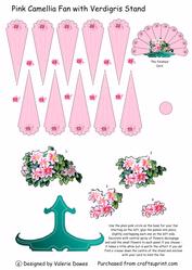 Camellia Fan in Pink with Verdigris Stand