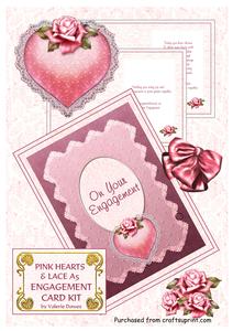 Pink Hearts & Lace A5 Engagement Card Kit