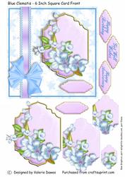 Blue Clematis - 6 Inch Card Front with Stacker Elements