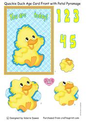 Quackie Duck Age Card Front with Petal Pyramage
