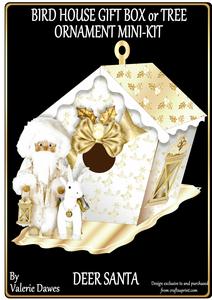 Bird House Gift Box or Tree Ornament- Deer Santa