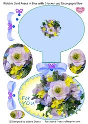 Wobble Card Roses in Blue with Stacker and Decoupaged Bow