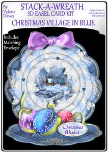 Stack-a-wreath 3D Easel Card Kit - Christmas Village in Blue
