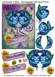 Carnevale in Blue - Decoupaged A5 Card Front