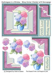 Hydrangeas in a Window - Wavy Corner Stacker with Decoupage