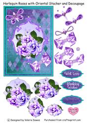 Harlequin Roses in Purple with Oriental Stacker and Decoupage