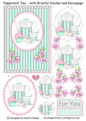 Peppermint Tea - Card Front with Oriental Stacker and Decoupage