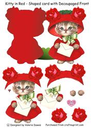 Kitty in Red - Shaped Card with Decoupaged Front