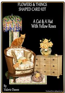 Flowers & Things Shaped Card Kit - a Cat, Hat & Yellow Roses