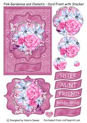 Pink Gardenias with Clematis - Card Front with Stacker
