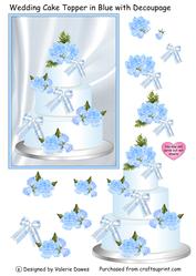 Wedding Cake Topper in Blue with Decoupage