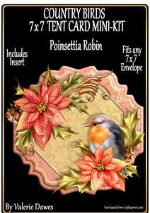 Country Birds 7x7 Tent Card Mini-kit - Robin & Poinsettias