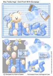 Blue Teddy Hugs - Card Front with Decoupage