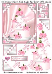 Pink Rose Wedding Cake-double Wavy Corners with Decoupage