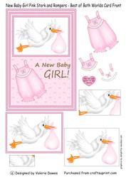 Baby Girl Pink Stork & Romper-best of Both Worlds Card Front