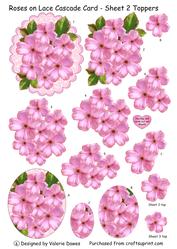 Pink Roses on Lace Cascade Card - Sheet 2 Toppers