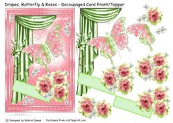 Drapes, Butterfly & Roses - Decoupaged Card Front/topper