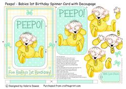 Peepo! - Baby's 1st Birthday Spinner Card Wiith Decoupage