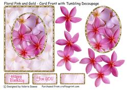 Floral Pink & Gold - Card Front with Tumbling Decoupage