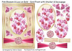 Pink Blossom on Gold - Card Front with Stacker & Decoupage