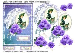 Lady, Fan and Roses - Card Front with Decoupage