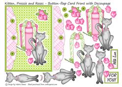 Kitten, Pressie and Roses - Button-flap Card Front
