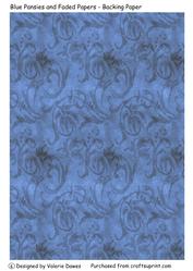 Blue Pansies and Faded Papers - Backing Paper